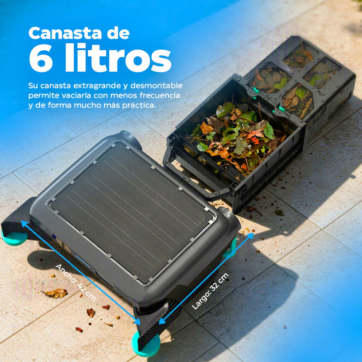 Desnatador Solar para Alberca — Skimmer Limpiador Automático de Superficie con Panel Solar, Batería de Litio, 20 h de Autonomía y Control Remoto