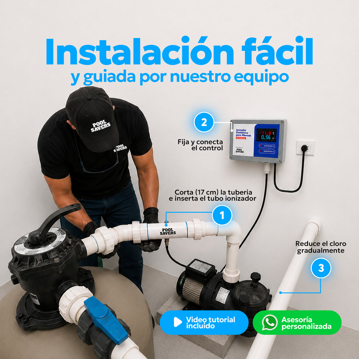 Ionizador Electrónico Para Alberca Piscina. Ahorro en Cloro, Alguicida y Clarificador. Elimina Algas, Virus y Bacterias.