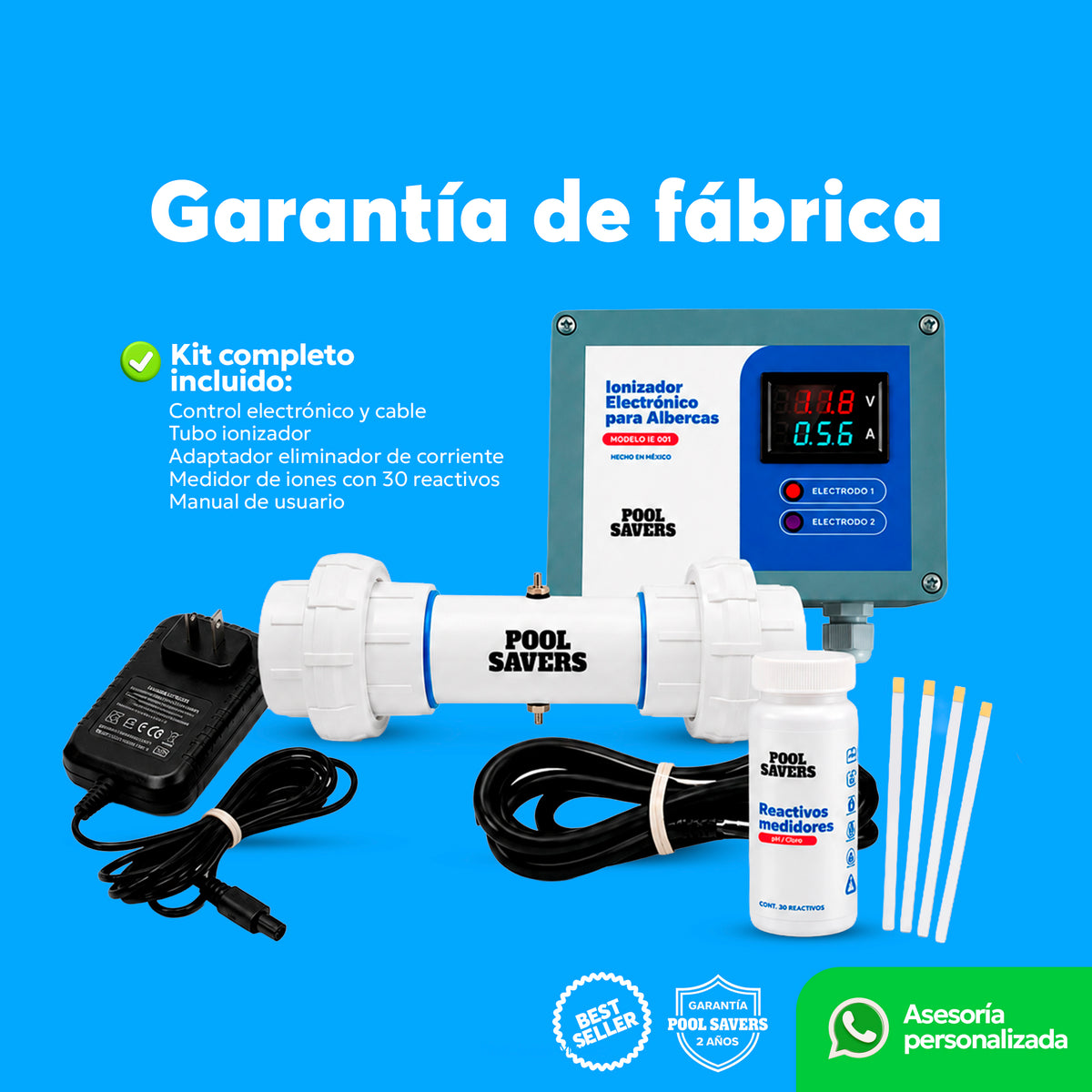 Ionizador Electrónico Para Alberca Piscina. Ahorro en Cloro, Alguicida y Clarificador. Elimina Algas, Virus y Bacterias.