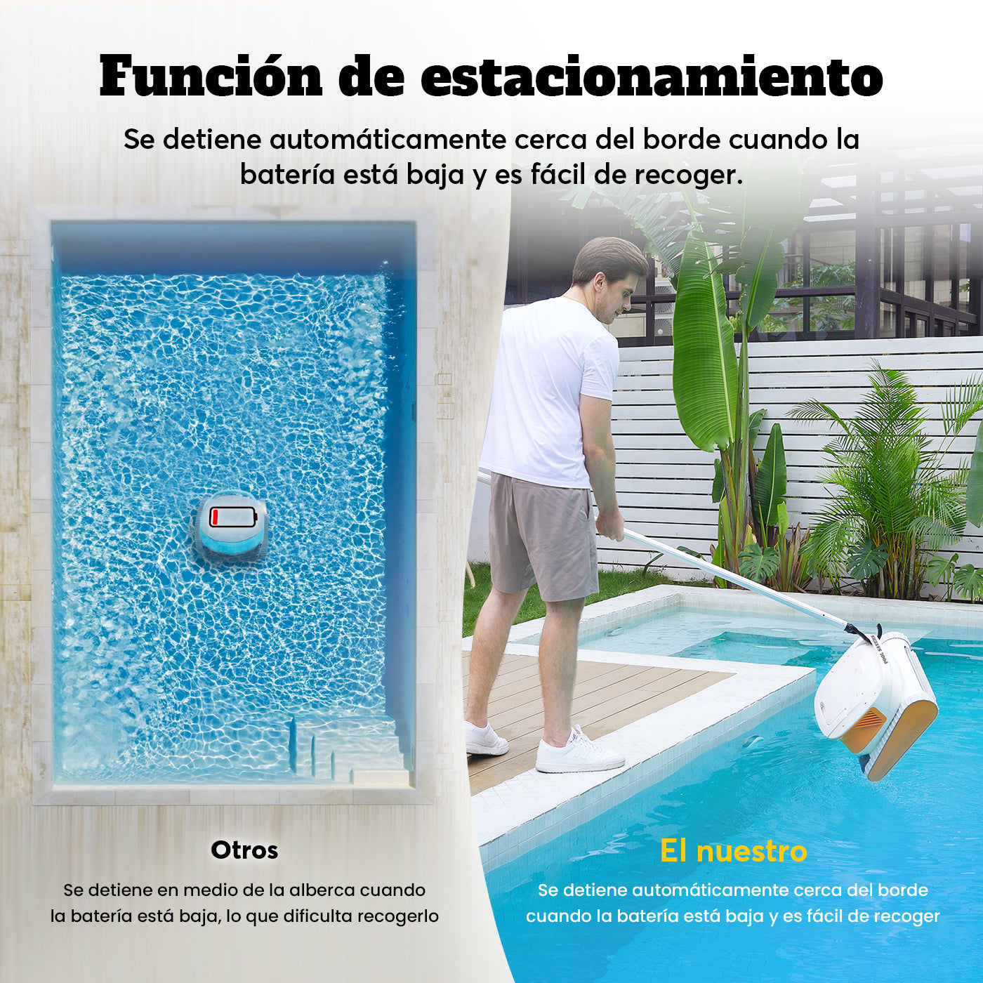 Robot Limpiador para Alberca Anfibius 001 | Aspiradora Inalámbrica con Succión Potente y Filtro Fino | Limpieza Automática de Fondo, Paredes y Línea de Agua